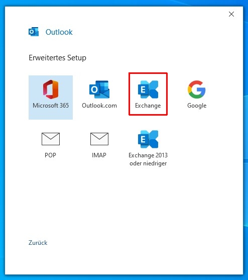 Wählen Sie "Exchange" aus.